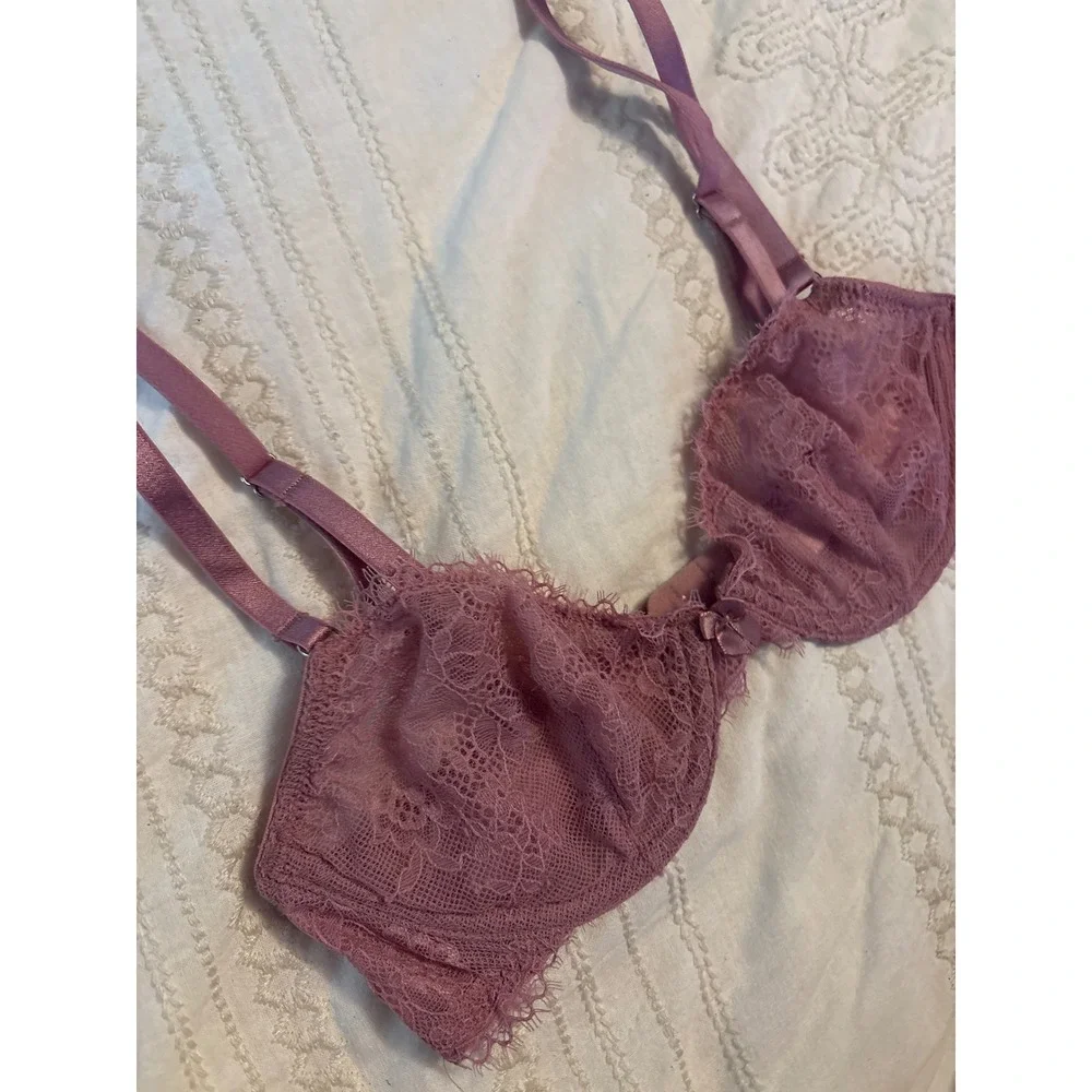 NEW Auden Dark Mauve Lace Unlined Demi‎ Underwire Bra, Size 32B